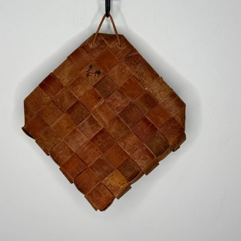 Scandinavian Woven Birch Bark Wall Basket Napkin Holder Cottagecore Cabin Rustic